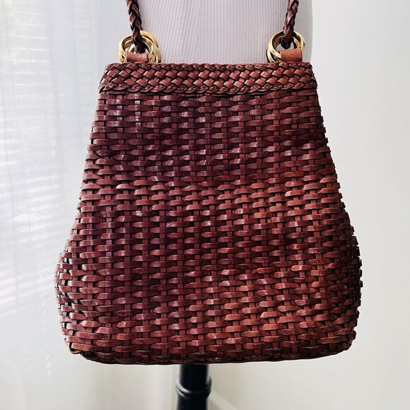 Maripe Brown Basket Woven Fully Lined Crossbody Shoulder Bag Purse - Picture 1 of 8